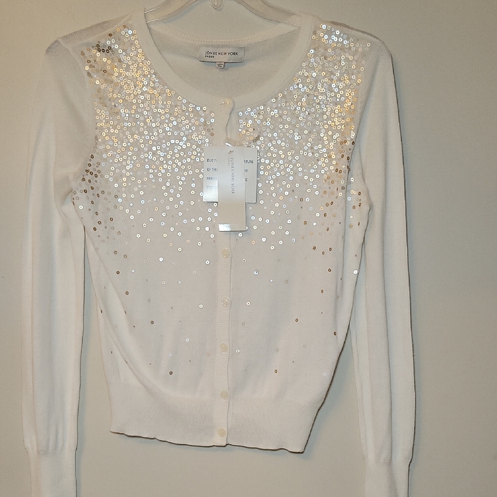 Jones New York White Sequin Cardigan